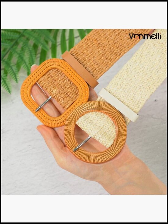 Straw Woven Elastic Stretch Waist Belt for Women, Boho Braided Fashion main image 5